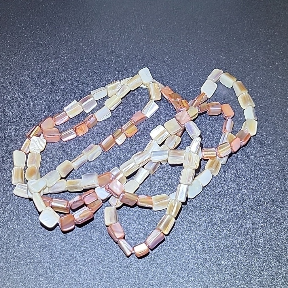 Long Continuous 76" Strand Mother of Pearl Beaded Shell Necklace Shiny Brown Tan - Picture 8 of 9
